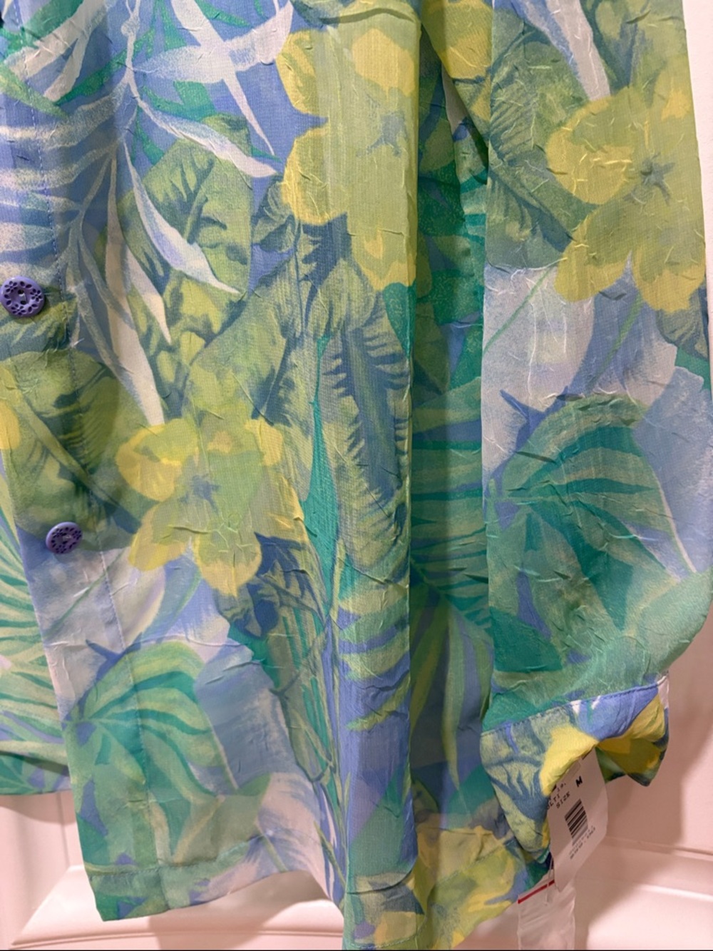 Draper’s & Damon’s Tropical Leaf & Floral Sheer Blouse in Green, Blue & Yellow M - Picture 8 of 15